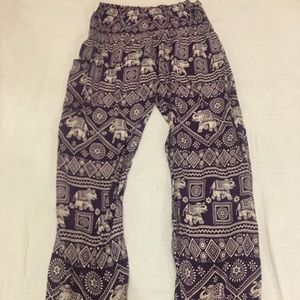 Purple elephant pattern harem pants with a pocket!